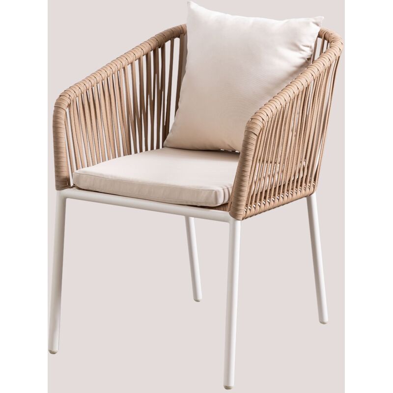 Chaise de jardin classique Arhiza avec accoudoirs en aluminium et corde tressée Sklum Blanc Gardenia