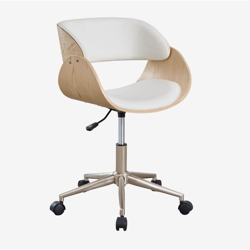 Chaise de bureau à roulettes en bois et simili cuir Lorete Sklum