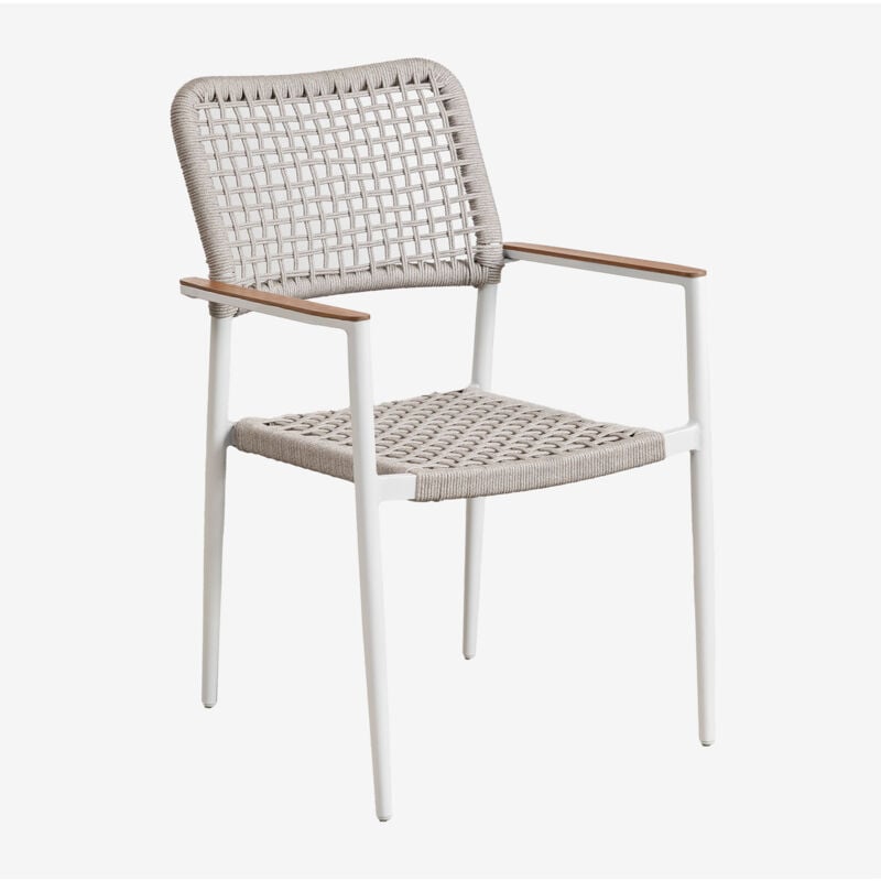 Chaise de jardin empilable avec accoudoirs en aluminium et corde tressée Nediam Sklum Blanc
