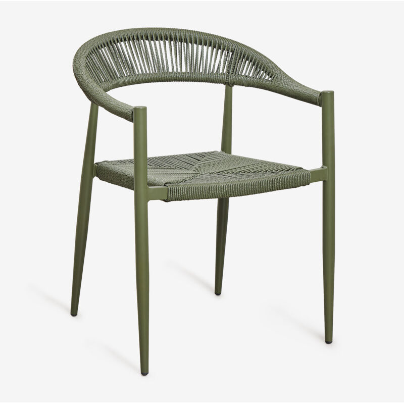 Chaise de jardin empilable avec accoudoirs en aluminium et rotin synthétique Amatria Sklum Vert Olive Intense