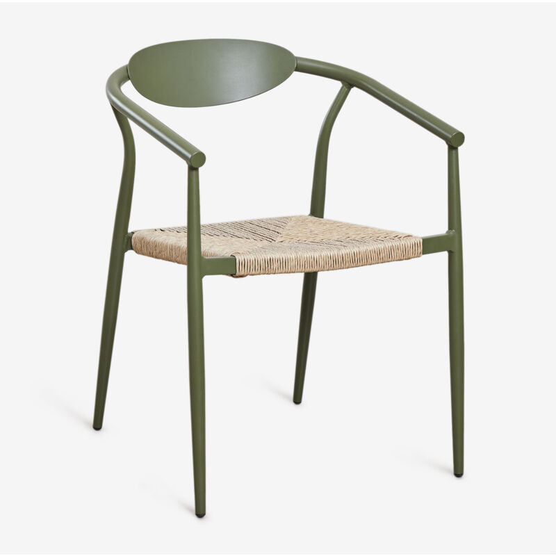 Chaise de jardin empilable Marsha avec accoudoirs en aluminium et rotin synthétique Sklum Vert Olive Intense