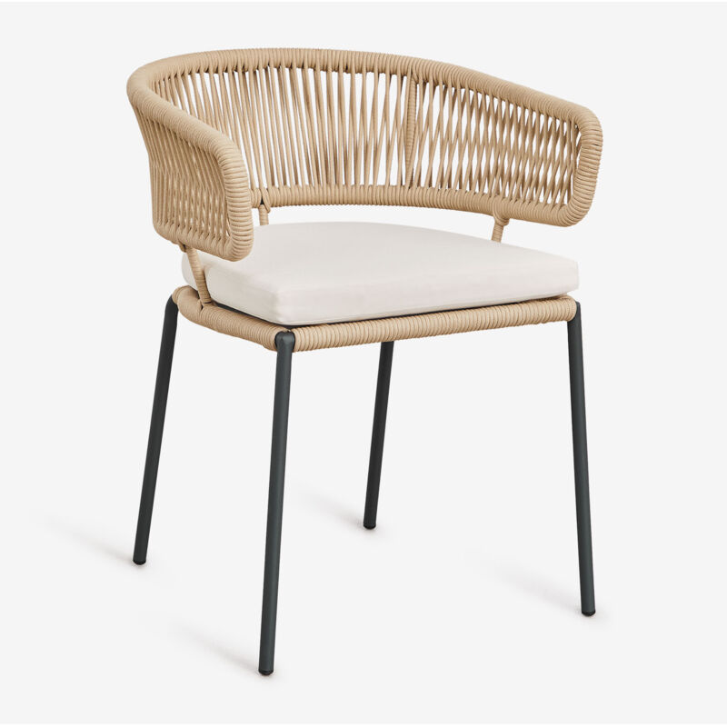 Chaise de jardin empilable Calipso en fer et corde tressée Sklum naturel