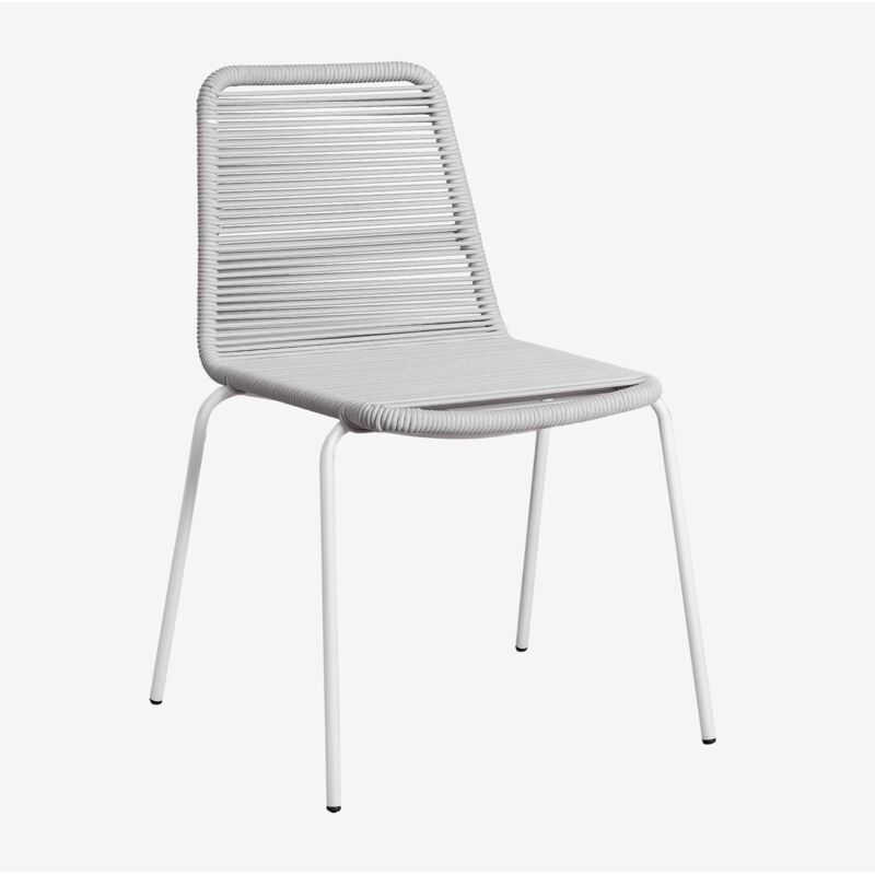 Sklum - Chaise de jardin empilable en fer et corde tressée Mileyd Gris Clair