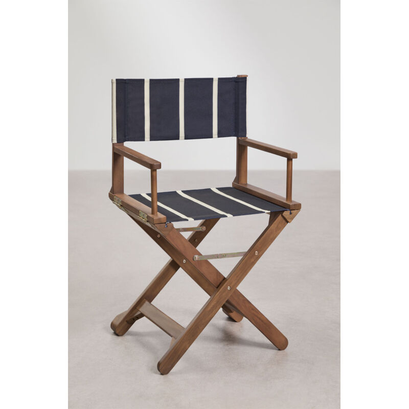 Chaise de réalisateur pliante en bois d'acacia Ridley SKLUM Bleu marine - Beige tapioca