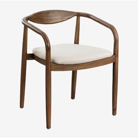 Sklum – Chaise de salle à manger en bois d'acacia – Assise en tissu bouclé 100% polyester – Rembourrage mousse 25 kg/m³ – Dimensions 73x59x55 cm