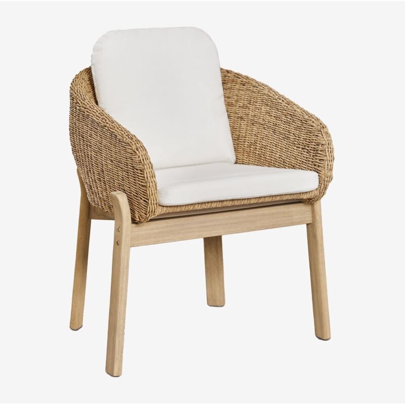 Sklum - Chaise de salle à manger Leilan avec accoudoirs en bois d'acacia et rotin synthétique