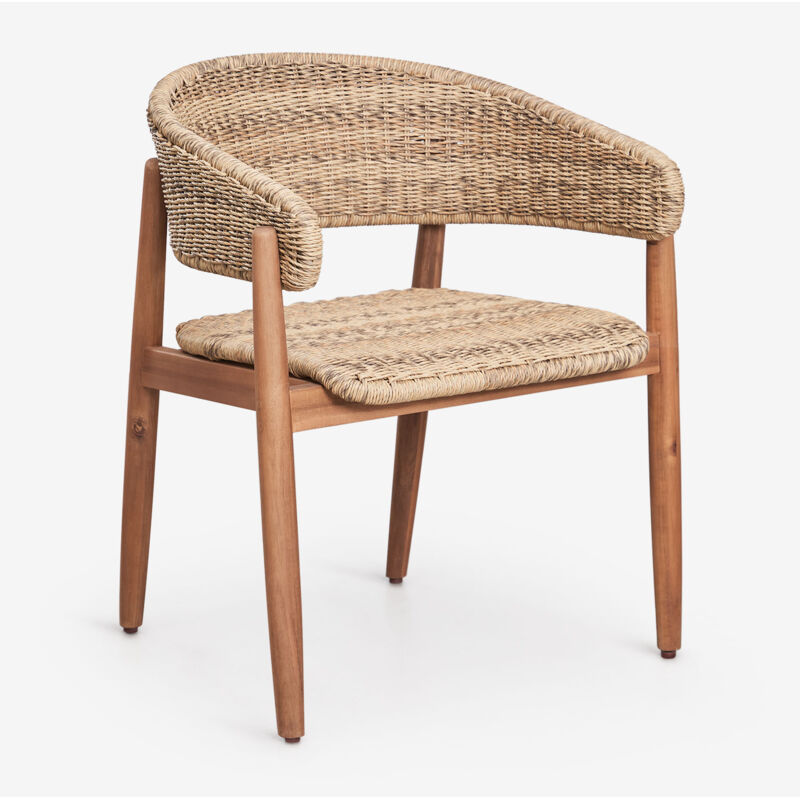 Chaise de salle à manger avec accoudoirs en bois d'acacia et rotin synthétique Ribeira SKLUM