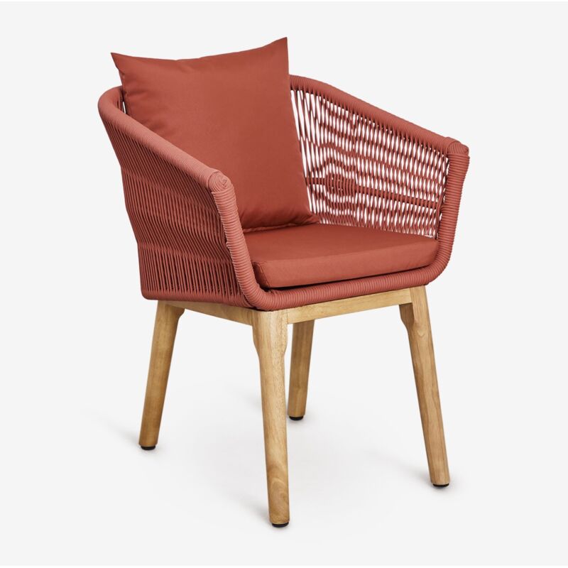 Sklum - Chaise de salle à manger en bois d'acacia et corde tressée Barker Rouge Tuile