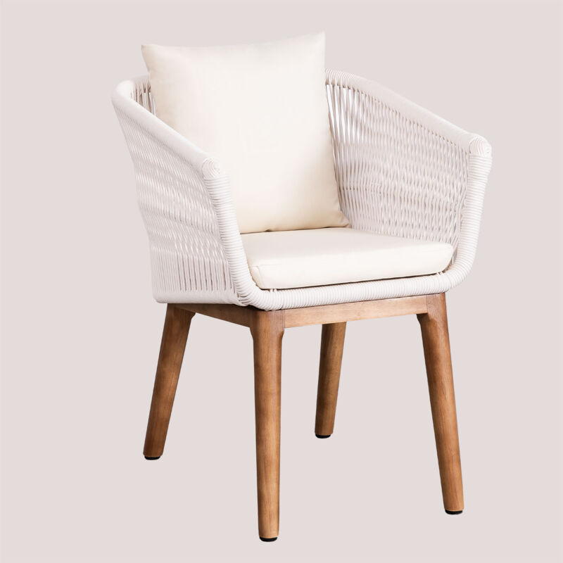 Sklum - Chaise de salle à manger en bois d'acacia et corde tressée Barker Blanc Gardenia