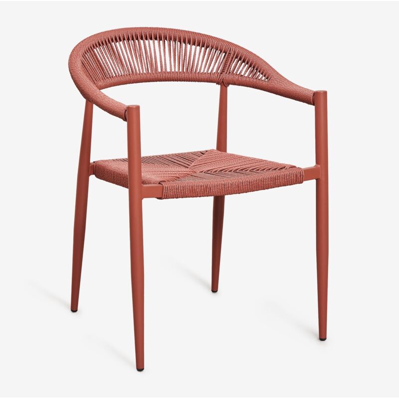 Sklum - Chaise de salle à manger empilable avec accoudoirs en aluminium et rotin synthétique Amatria Rouge Tuile