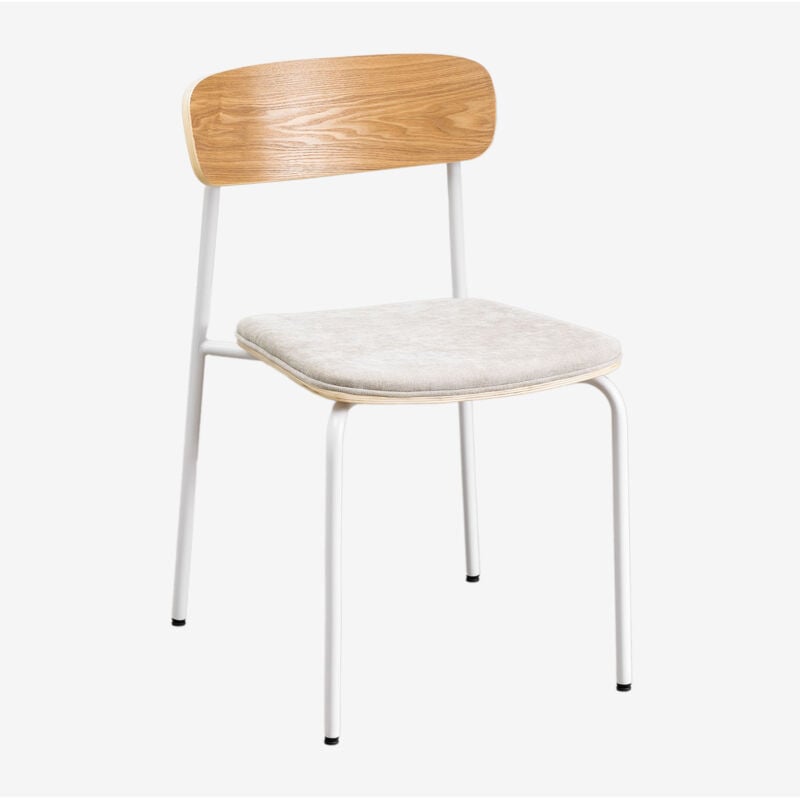 Sklum - Chaise de salle à manger empilable en fer et bois Wilpier Blanc Gardenia