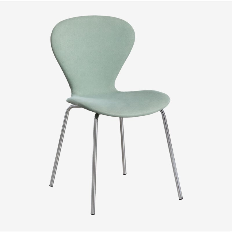 Sklum - Chaise de salle à manger empilable rembourrée Uit Céladon Gris Chromé