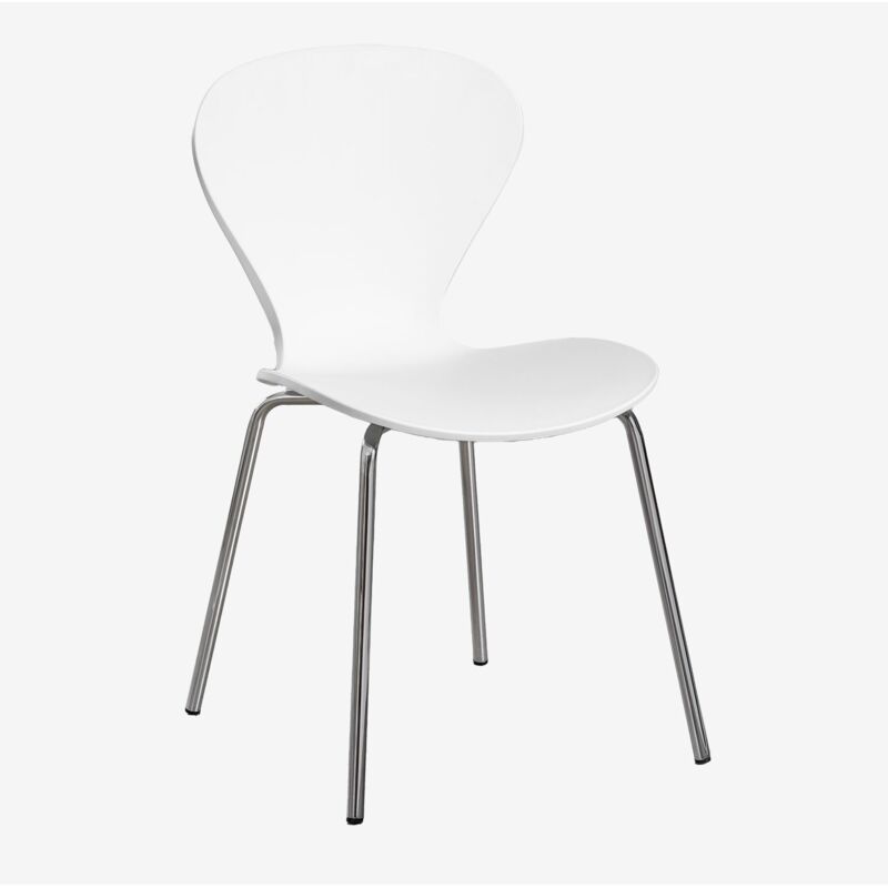 Sklum - Chaise de salle à manger empilable Uit Blanc Gris Chromé