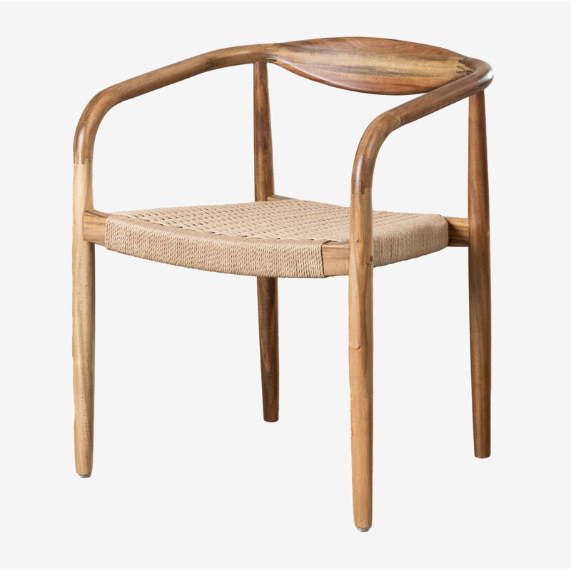 Sklum – Chaise de salle à manger en bois d'acacia – Corde de papier résistante – Dossier et accoudoirs confortables – Dimensions 73x59x53cm