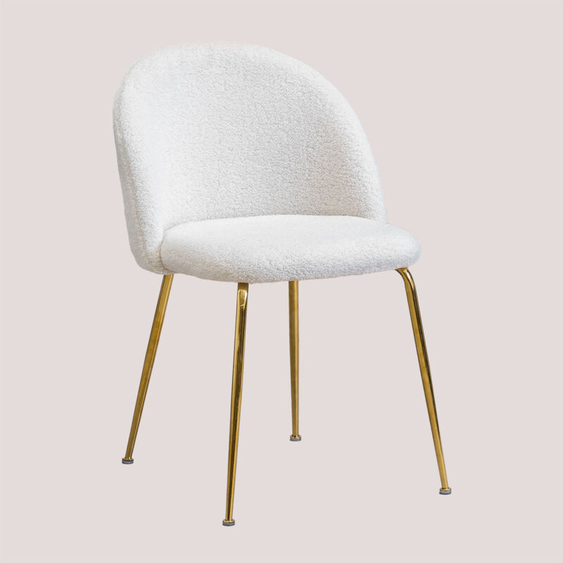 Sklum - Chaise de salle à manger en tissu bouclette Kana Design Blanc Doré
