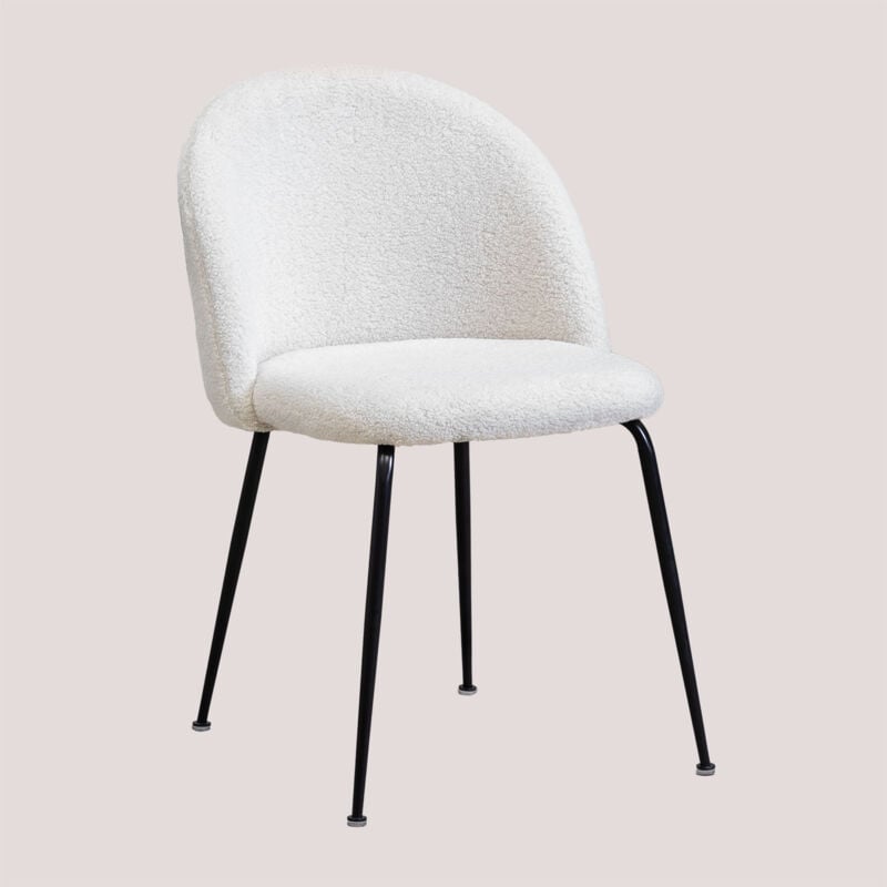 Sklum - Chaise de salle à manger en tissu bouclette Kana Design Blanc Noir