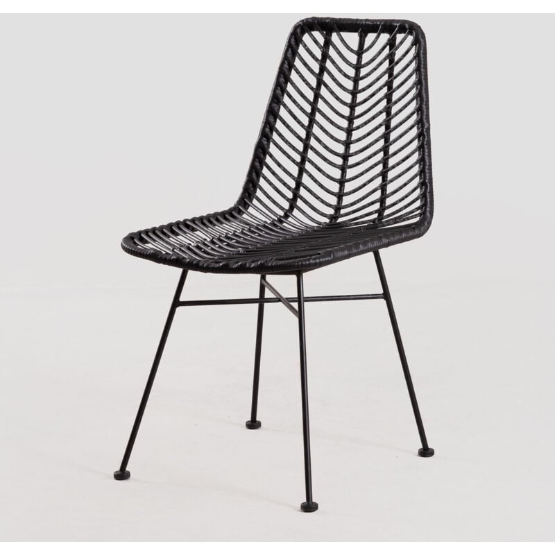 Sklum - Chaise de salle à manger en rotin synthétique Gouda Colors Noir Noir
