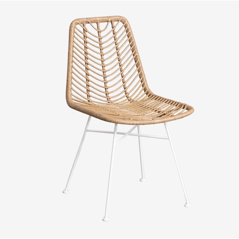 Sklum - Chaise de salle à manger en rotin synthétique Gouda Naturel naturel Blanc