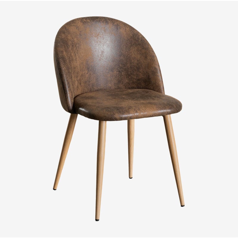 Sklum - Chaise de salle à manger rembourrée en similicuir Kana Café Vintage Bois Naturel