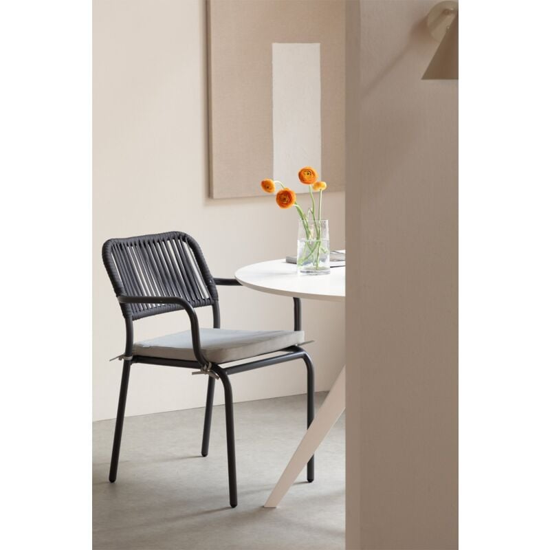 Chaise de salle à manger empilable avec accoudoirs en aluminium et corde tressée Arhiza Sklum Gris Graphite