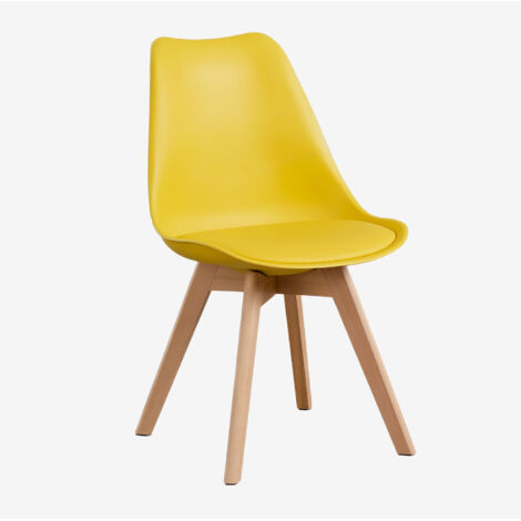 Sklum – Chaise enfant en polypropylène et bois de hêtre – Dossier ergonomique – Pieds robustes avec patins antidérapants – Jaune curry
