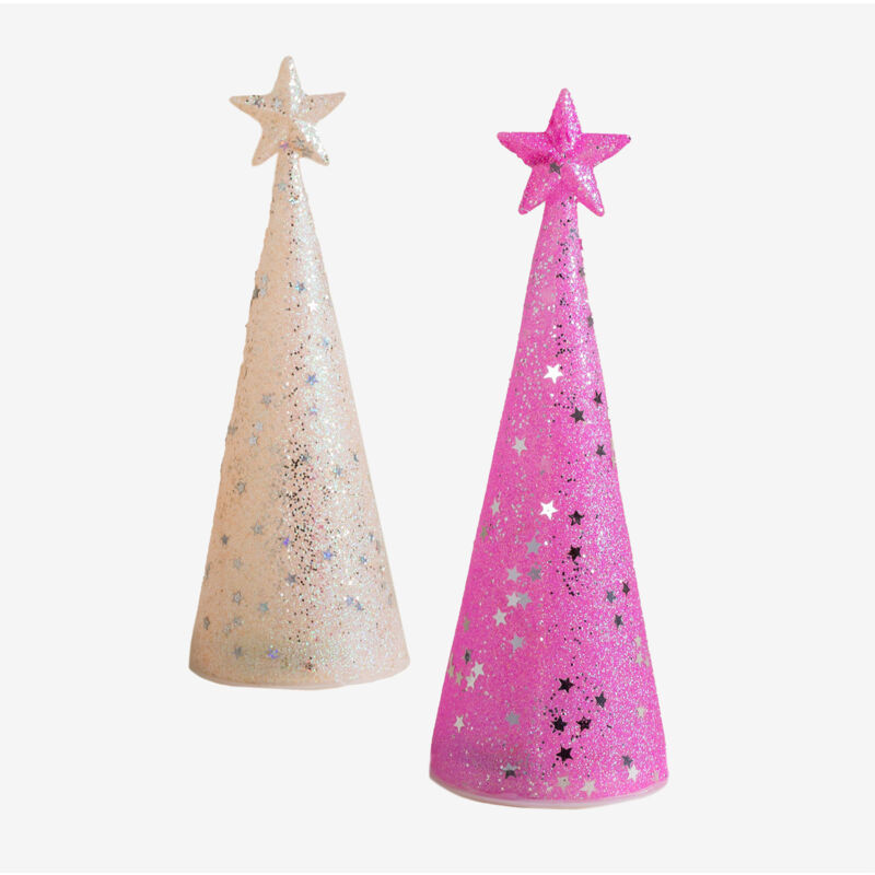 Image of Sklum - Confezione da 2 decorazioni natalizie Guerrit Bianco - Rosa Neón - Bianco - Rosa Neón Ø8,2 cm