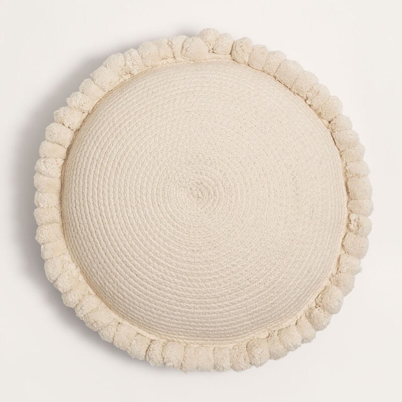 Sklum - Coussin Rond en Coton Tressé Olets Beige Crème