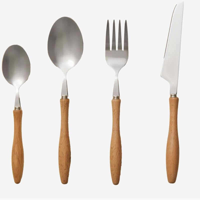 Couverts en acier inoxydable avec manche en bois de hêtre, 16 pièces Midra Sklum Gris Chromé
