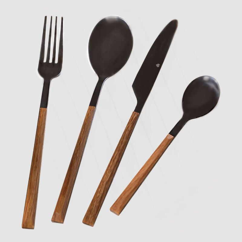 

Sklum - Cubertería Efecto Madera Priya 16 piezas Negro