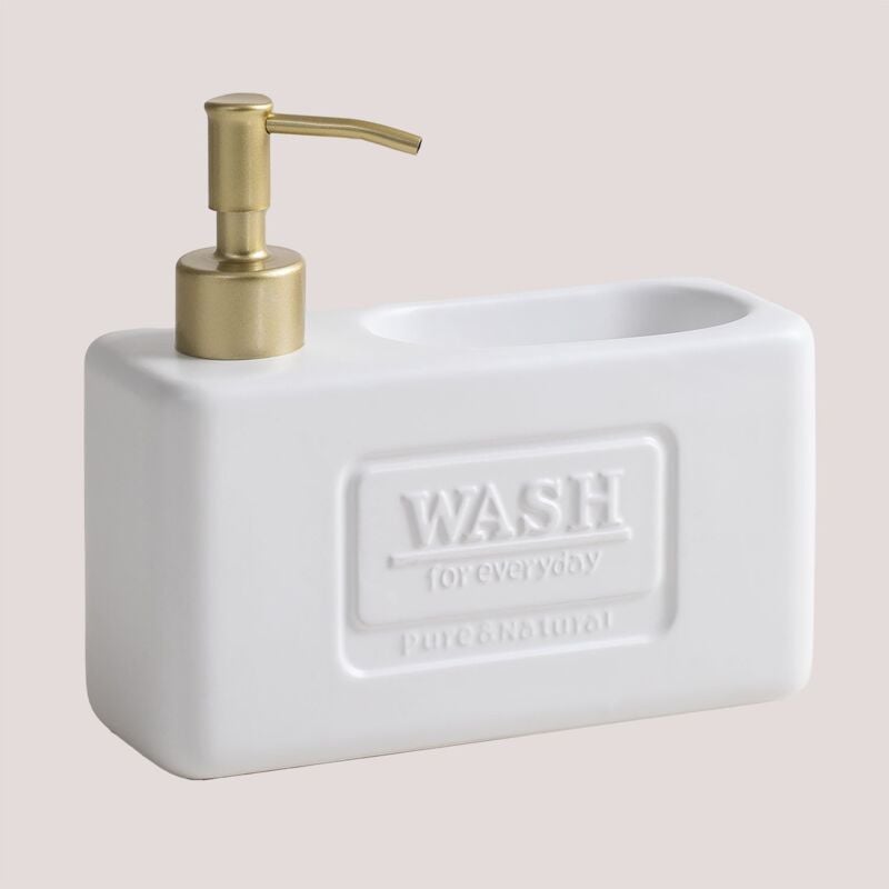 Distributeur de savon de cuisine en céramique Yaddiel Gold Sklum Blanc