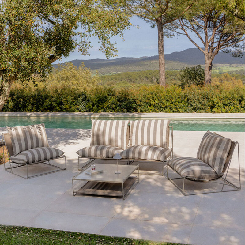 Sklum - Ensemble de jardin Amaro avec canapé modulable 2 pièces, 2 fauteuils et table d'appoint convertible Tapioca Beige - Brun Moka