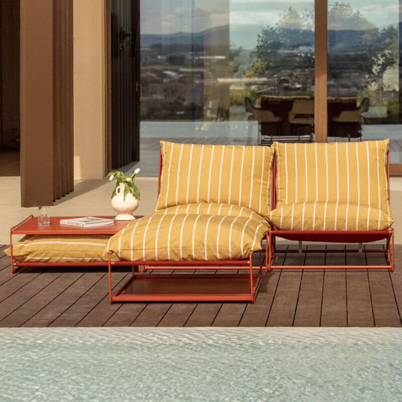 Ensemble de jardin Amaro avec canapé modulable 2 pièces, table d'appoint et pouf convertible SKLUM Jaune miel - Rouge Argile