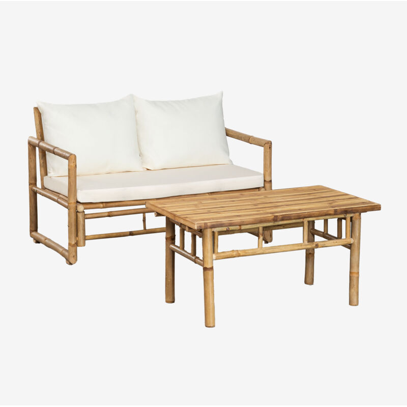 Sklum - Ensemble de jardin avec canapé 2 places et table basse 90x50 cm en bambou Livayna Sklum - Ensemble de jardin avec canapé 2 places et table basse 90x50 cm en bambou Livayna