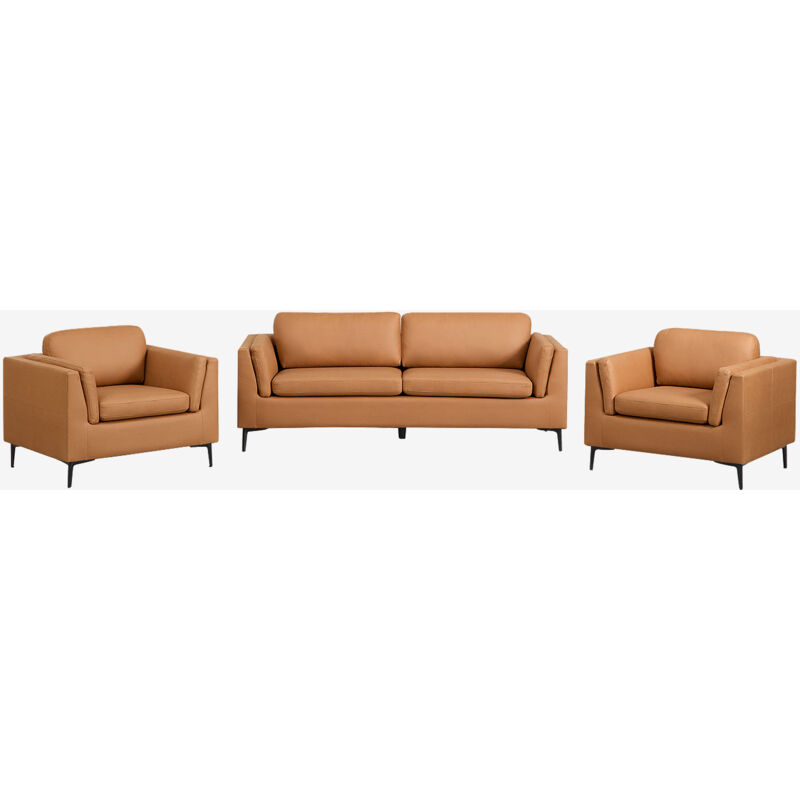 Sklum - Ensemble de salon avec canapé 2 places et 2 fauteuils en simili cuir Soren Camel