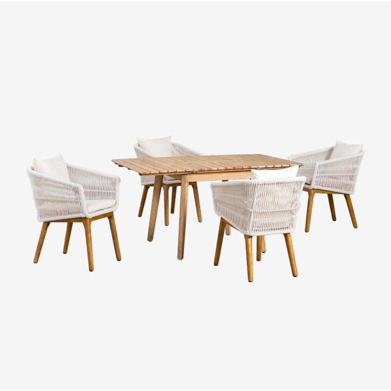 Ensemble de table extensible en bois (90-150x90 cm) Naele et 4 chaises de jardin Barker Sklum Blanc Gardenia