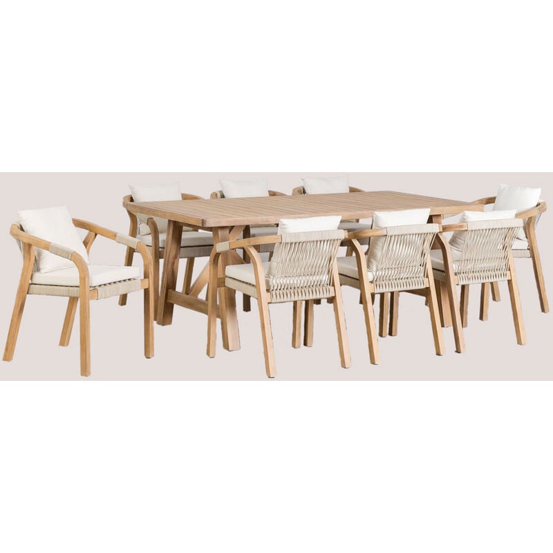 Ensemble de Table Rectangulaire (200x100 cm) et 8 Chaises de Jardin en Bois d'Acacia Dubai Sklum Blanc Gardenia