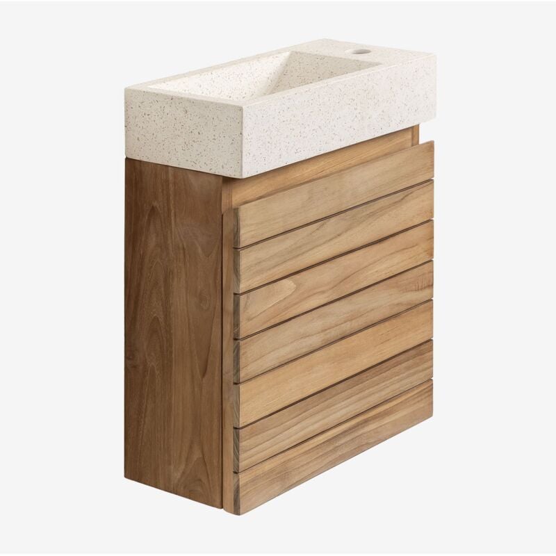 Sklum - Ensemble meuble de salle de bain en bois de teck avec lavabo intégré en ciment Napier