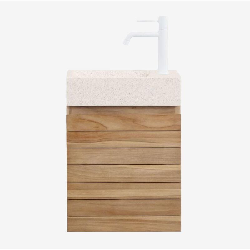 Sklum - Ensemble meuble de salle de bain en bois de teck avec lavabo intégré en ciment Napier
