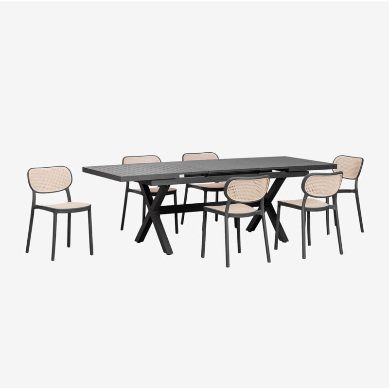 Ensemble table de jardin rectangulaire extensible en aluminium (180-240x90 cm) Karena et 6 chaises de jardin Omara Sklum Gris Graphite