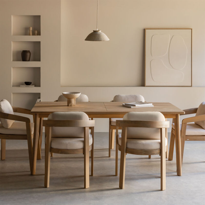 Sklum - Ensemble table rectangulaire 180x90 cm en bois d'acacia Kaela et 6 chaises de salle à manger en bois d'acacia Uleno