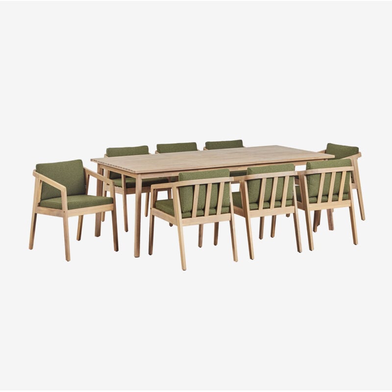 Ensemble table rectangulaire (220x100 cm) et 8 chaises de jardin en bois d'acacia Kaela Sklum