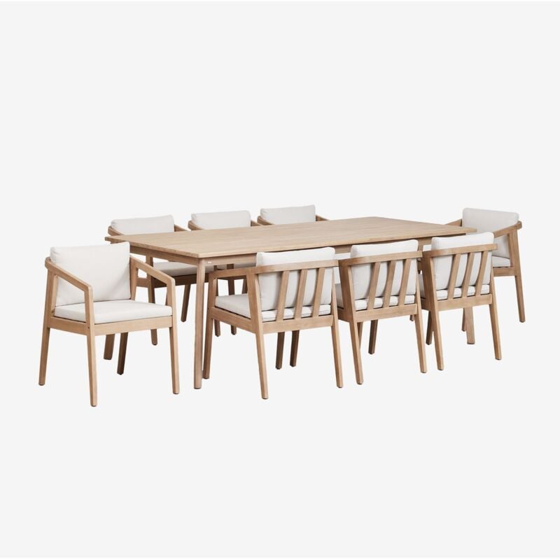 Ensemble table rectangulaire (220x100 cm) et 8 chaises de salle à manger en bois d'acacia Kaela SKLUM