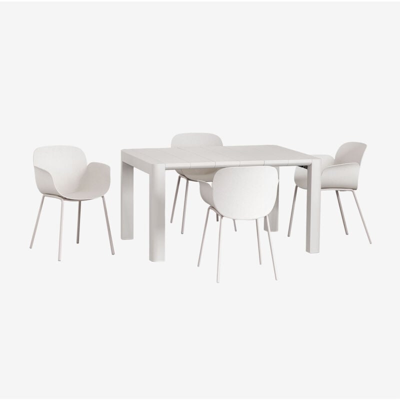 Sklum - Ensemble table rectangulaire Arnadine (140x100 cm) et 4 chaises de jardin Lynette Blanc Gardenia