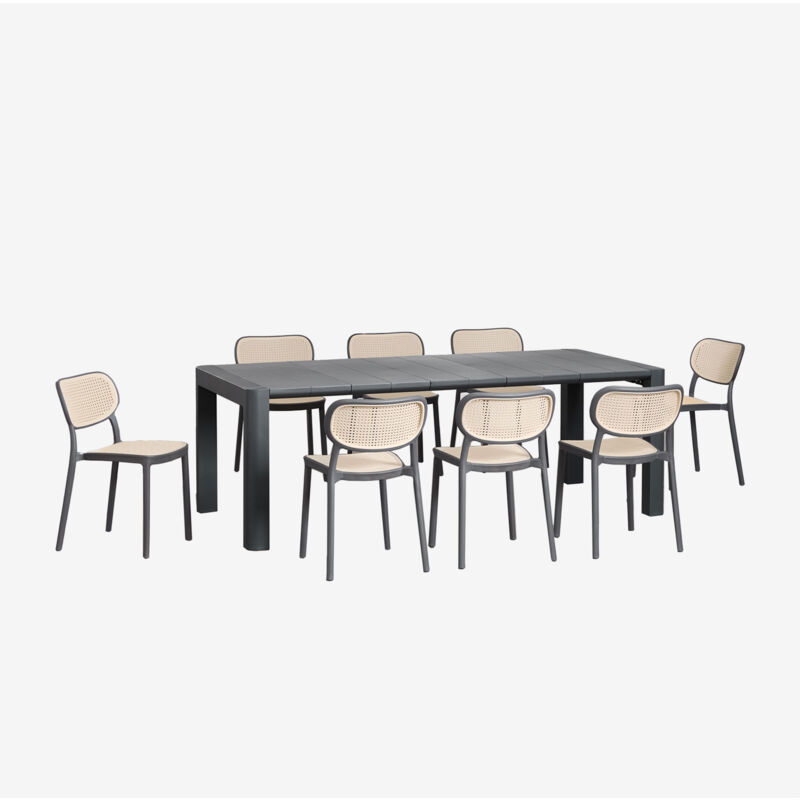 Ensemble table rectangulaire Arnadine (220x100 cm) et 8 chaises de jardin empilables Omara Sklum Gris Graphite