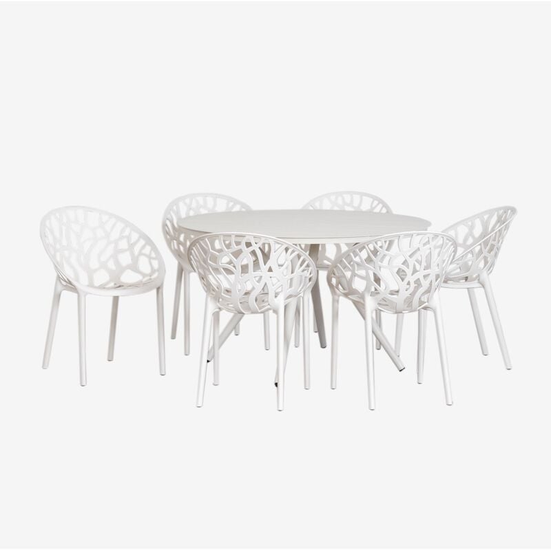 Ensemble table ronde en aluminium Valérie (Ø125 cm) et 6 chaises de jardin Ores Sklum Blanc Gardenia