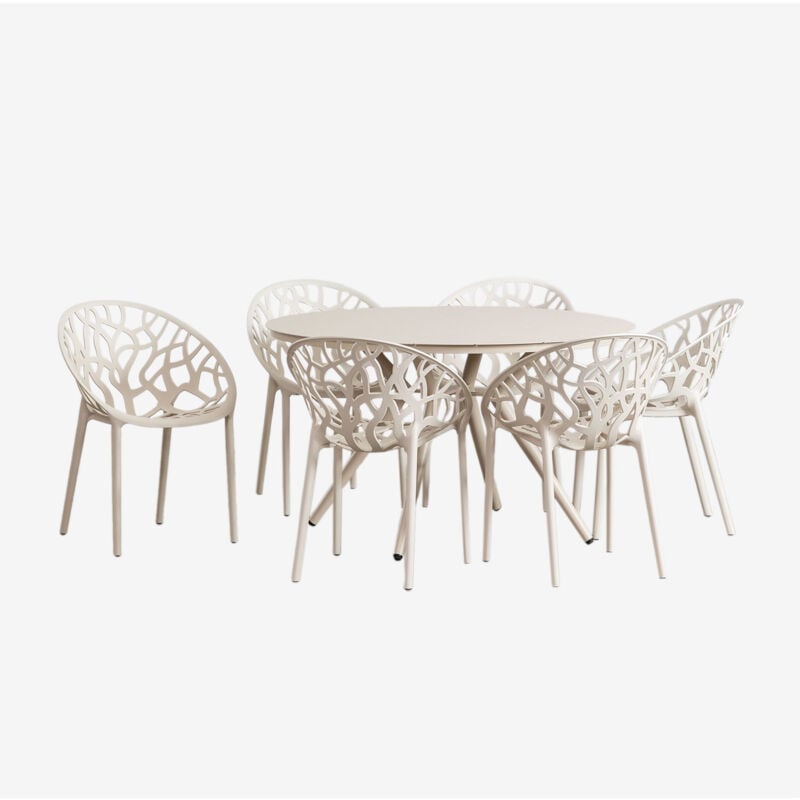 Ensemble table ronde en aluminium Valérie (Ø125 cm) et 6 chaises de jardin Ores Sklum Tapioca Beige