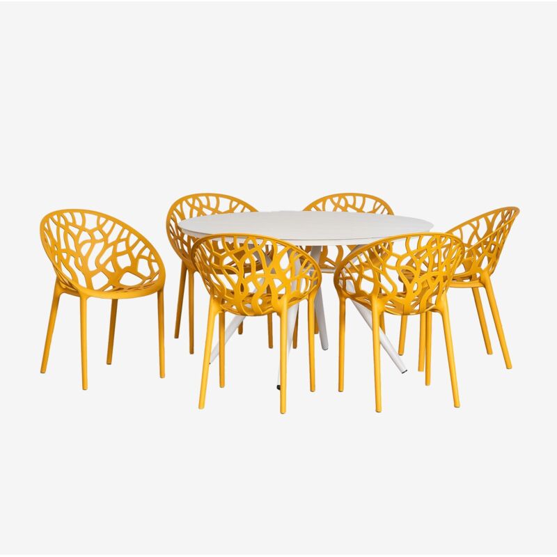 Ensemble table ronde en aluminium Valérie (Ø125 cm) et 6 chaises de jardin Ores Sklum Moutarde