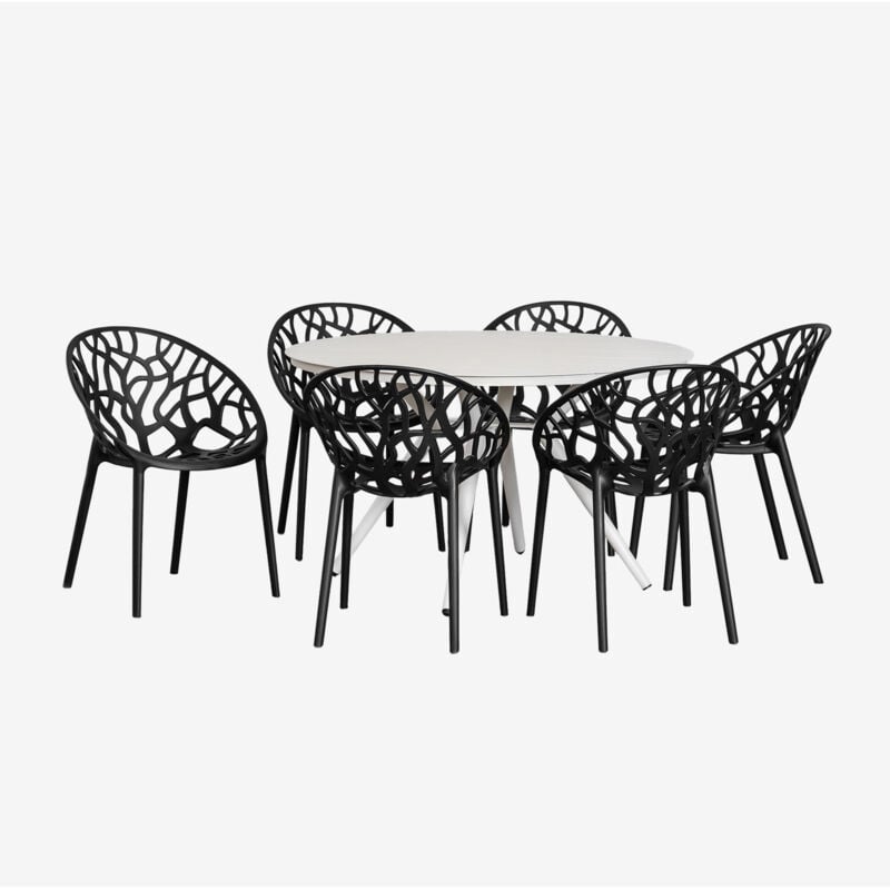 Ensemble table ronde en aluminium Valérie (Ø125 cm) et 6 chaises de jardin Ores Sklum Noir de Carbone