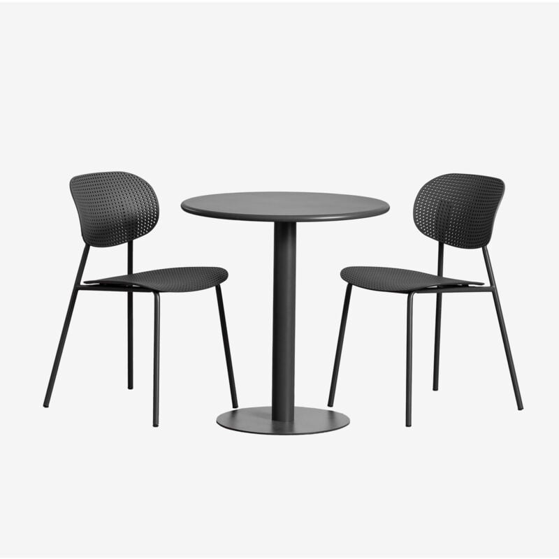 Ensemble table ronde Mizzi (Ø70 cm) et 2 chaises de jardin Tupah Sklum Gris Graphite