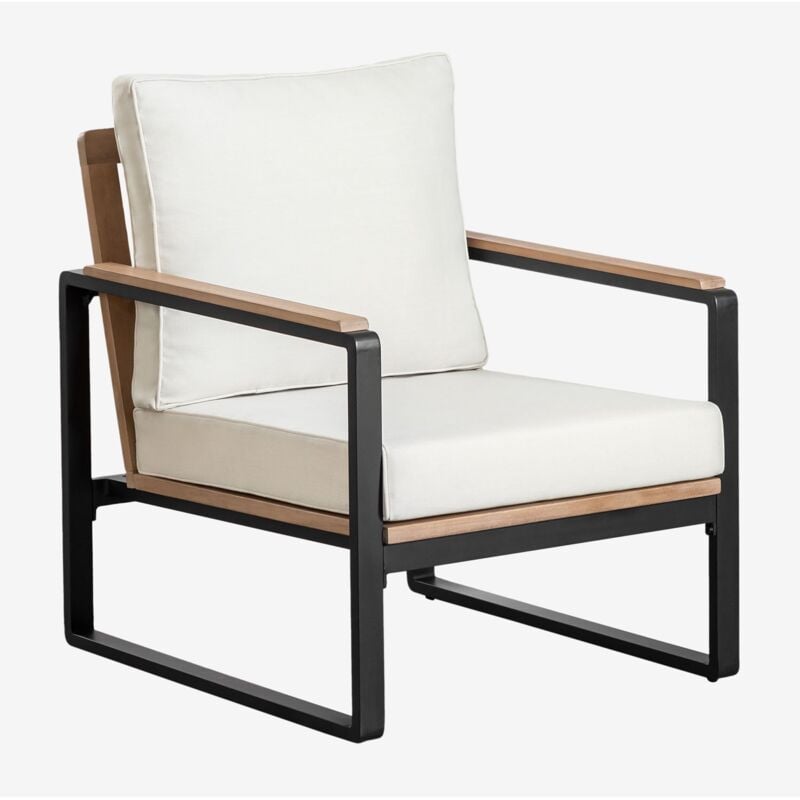 Sklum - Fauteuil de jardin en aluminium et bois d'acacia Giselle Noir